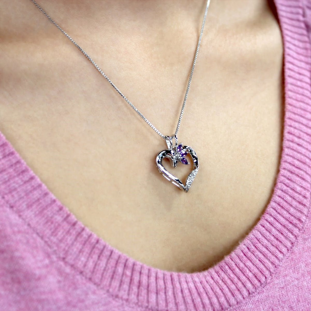 Sterling Silver Purple CZ Heart Necklace - Allyanna GiftsJEWELRY