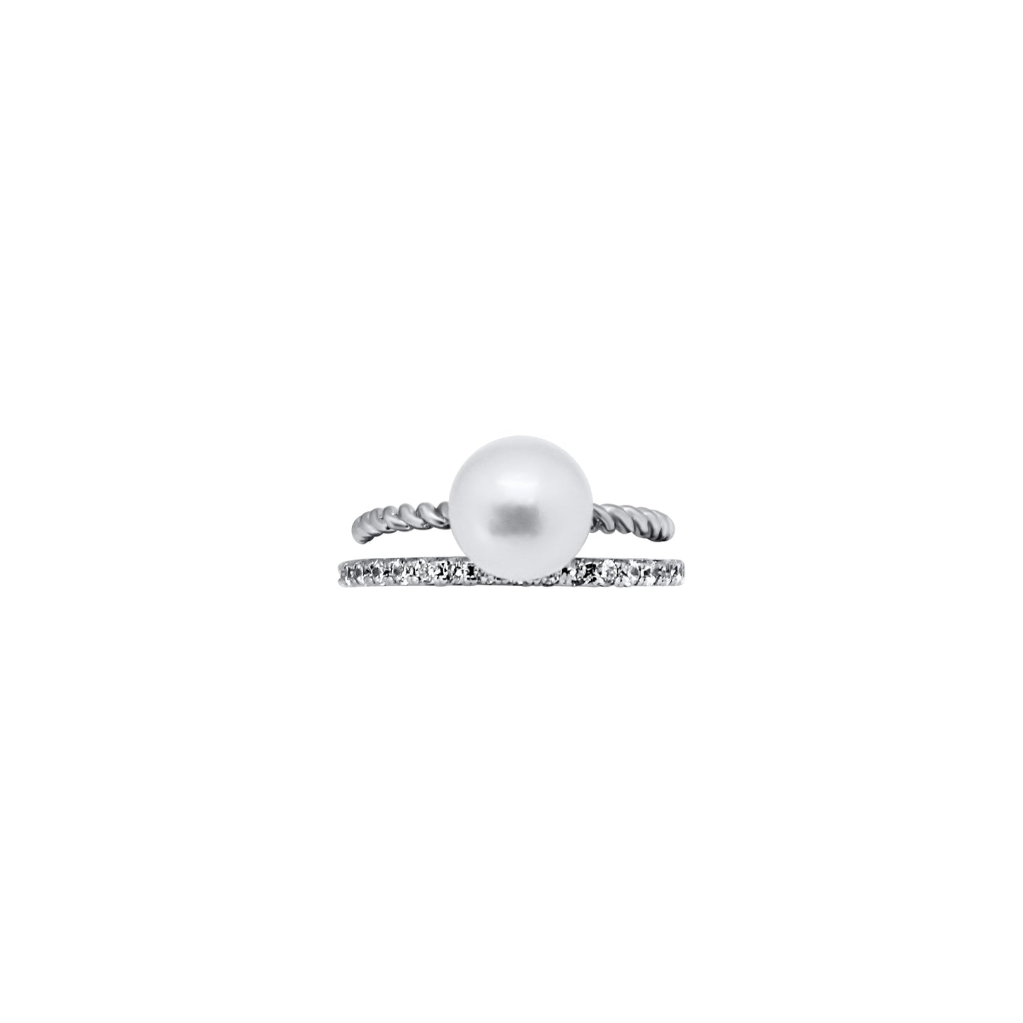 Sterling Silver Rope Pearl Ring With CZ Band - Allyanna GiftsRINGS