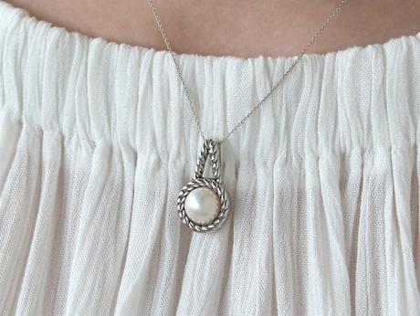 Sterling Silver Roped Pearl Earrings & Pendant Set - Allyanna GiftsMONOGRAM + ENGRAVING