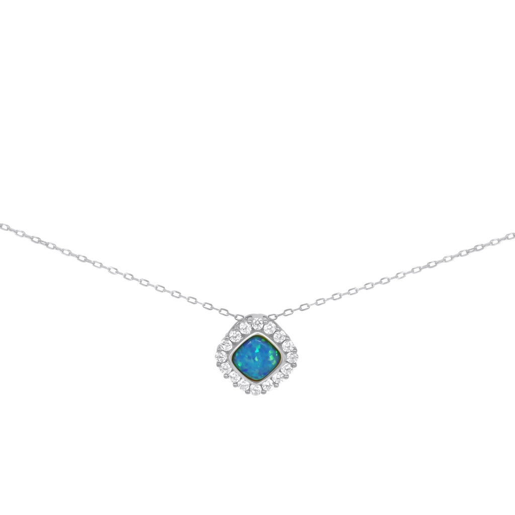 Sterling Silver Soft Square CZ Opal Necklace - Allyanna Gifts