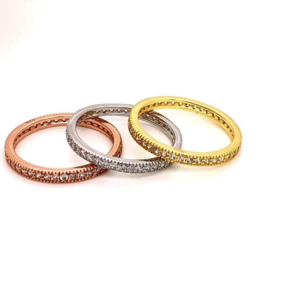 Trendy Tri-Color Sterling Silver Stackable Rings - Allyanna GiftsRINGS