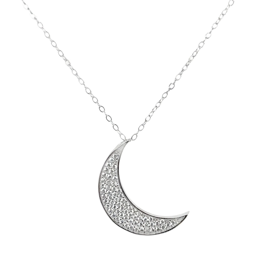 Sterling Silver CZ Crescent Moon Necklace