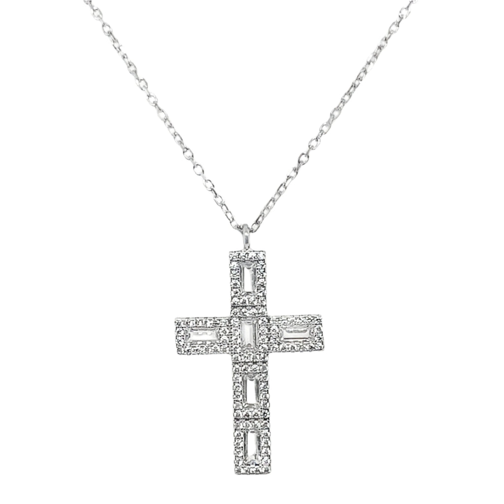 Sterling Silver CZ Cross Necklace