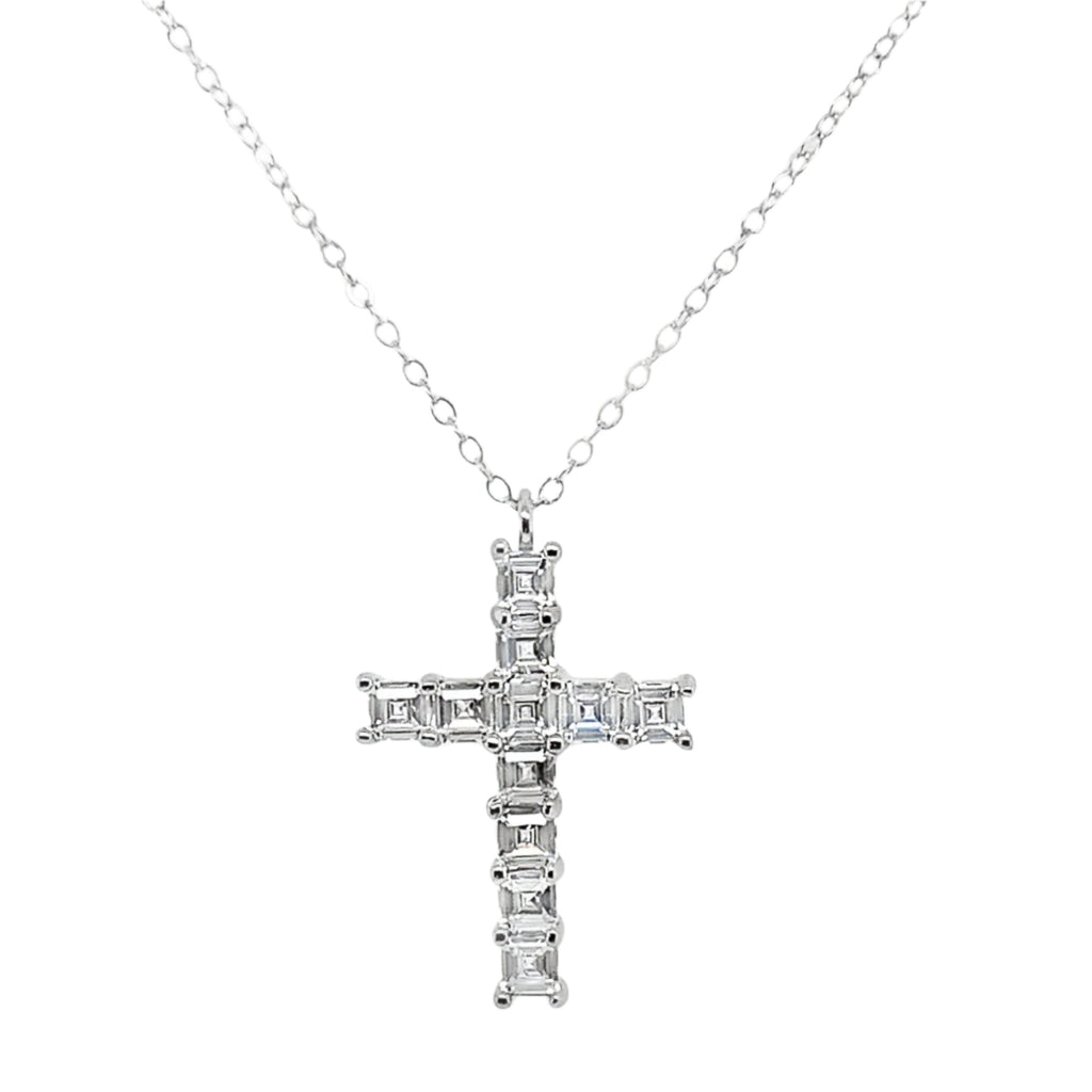 Sterling Silver Asscher Cut CZ Cross Pendant