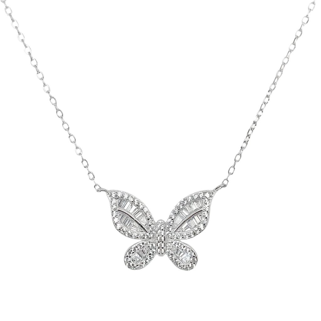 Sterling Silver CZ Butterfly Necklace