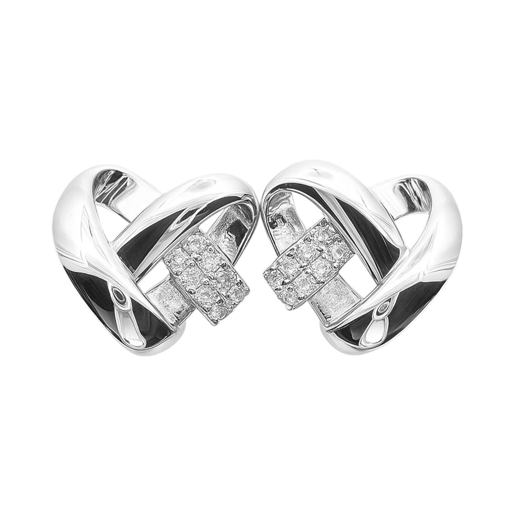 Sterling Silver CZ Intertwined Heart Stud Earrings