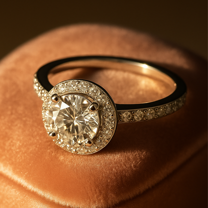 Sterling Silver 1.2CT 7.0MM Moissanite Halo Engagement Ring