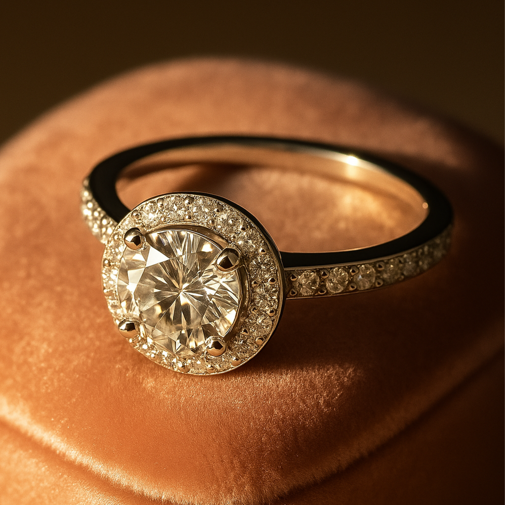 Sterling Silver 1.2CT 7.0MM Moissanite Halo Engagement Ring