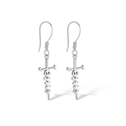 Sterling Silver "Jesus" Cursive Cross Earrings