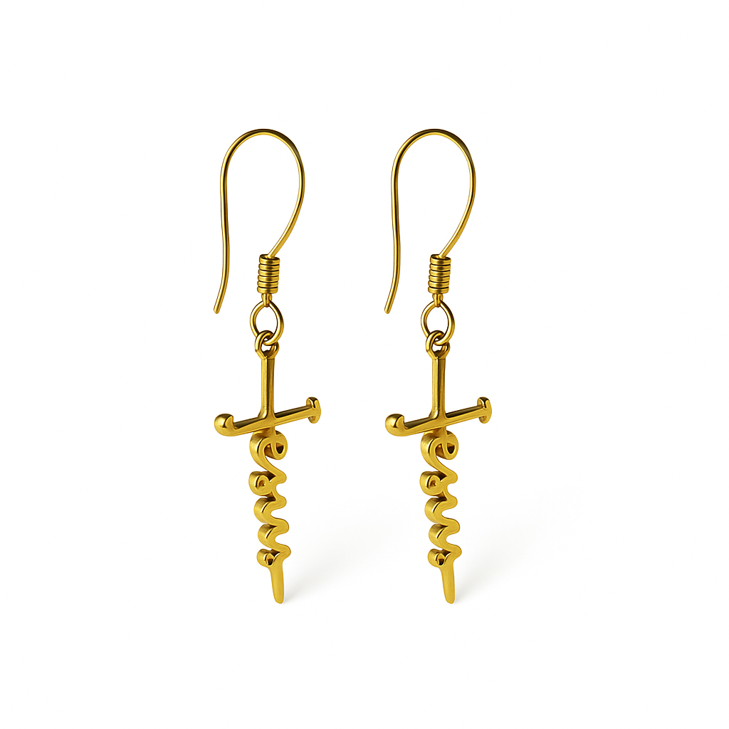 Sterling Silver "Jesus" Cursive Cross Earrings