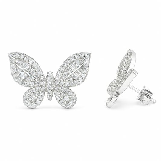 Sterling Silver CZ Butterfly Stud Earrings
