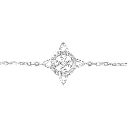 Sterling Silver Quaternary Celtic Knot CZ Bracelet