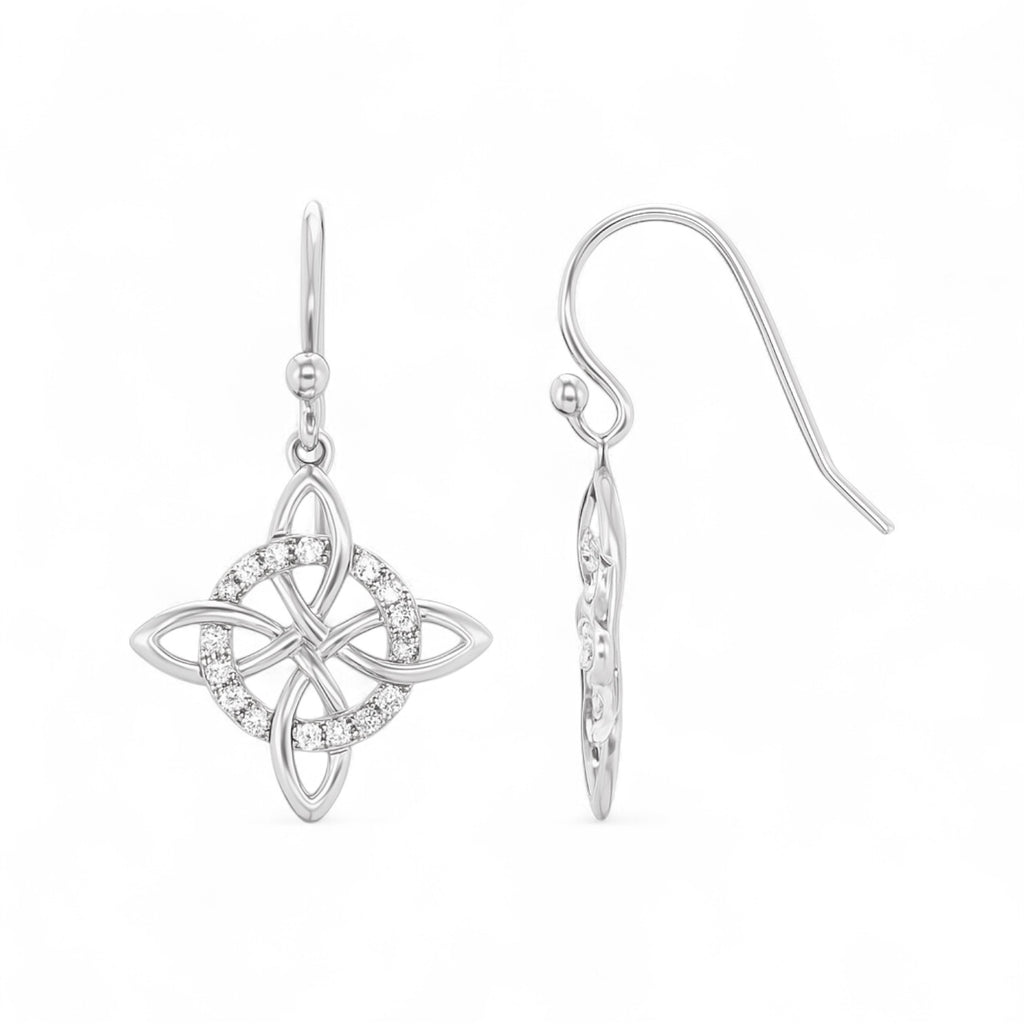 Sterling Silver Quaternary Celtic Knot CZ Dangling Earrings