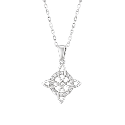 Sterling Silver Quaternary Celtic Knot CZ Necklace