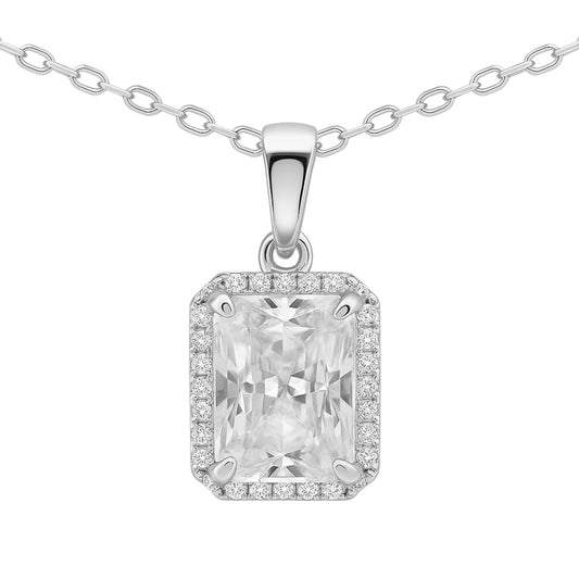 RETAIL Sterling Silver 3.0CT Radiant Cut Halo Moissanite Necklace