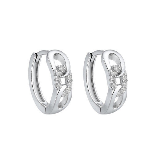 Sterling Silver CZ Oval Link Small Hoop Earrrings