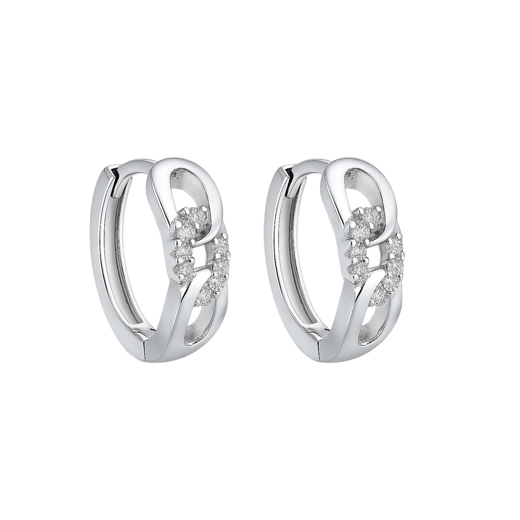 Sterling Silver CZ Oval Link Small Hoop Earrrings