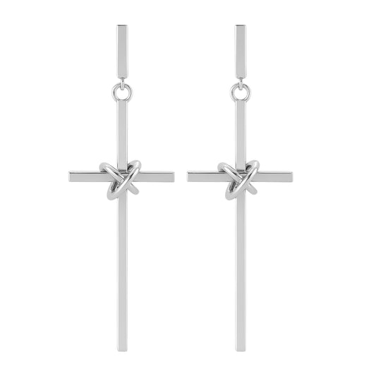 Sterling Silver Large Dangling Cross Earrings