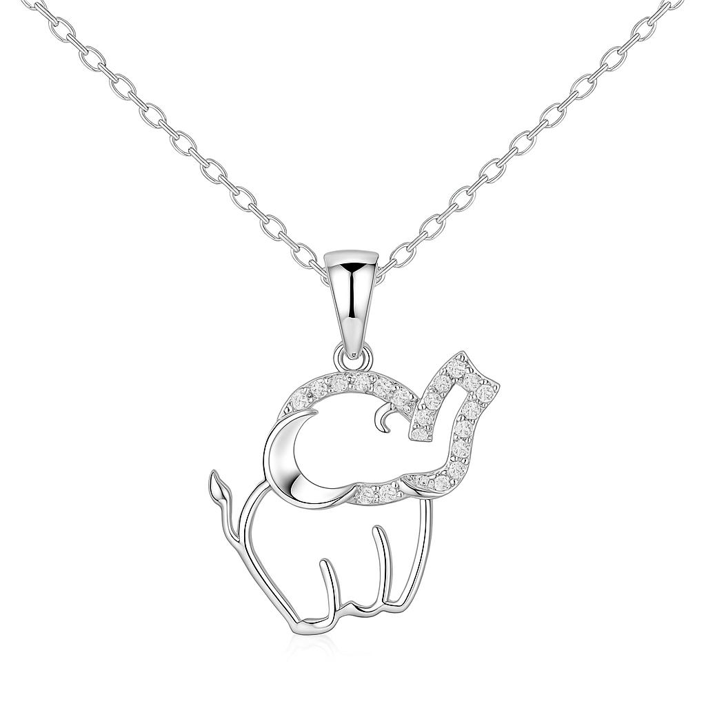 Sterling Silver Moissanite Pave Elephant Necklace