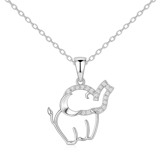 Sterling Silver Moissanite Pave Elephant Necklace