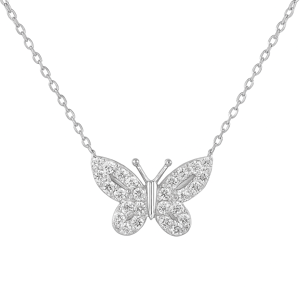 Sterling Silver CZ Butterfly Necklace