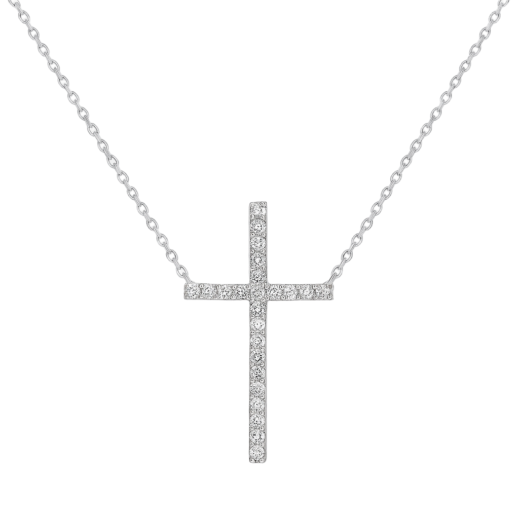 Sterling Silver CZ Cross Necklace