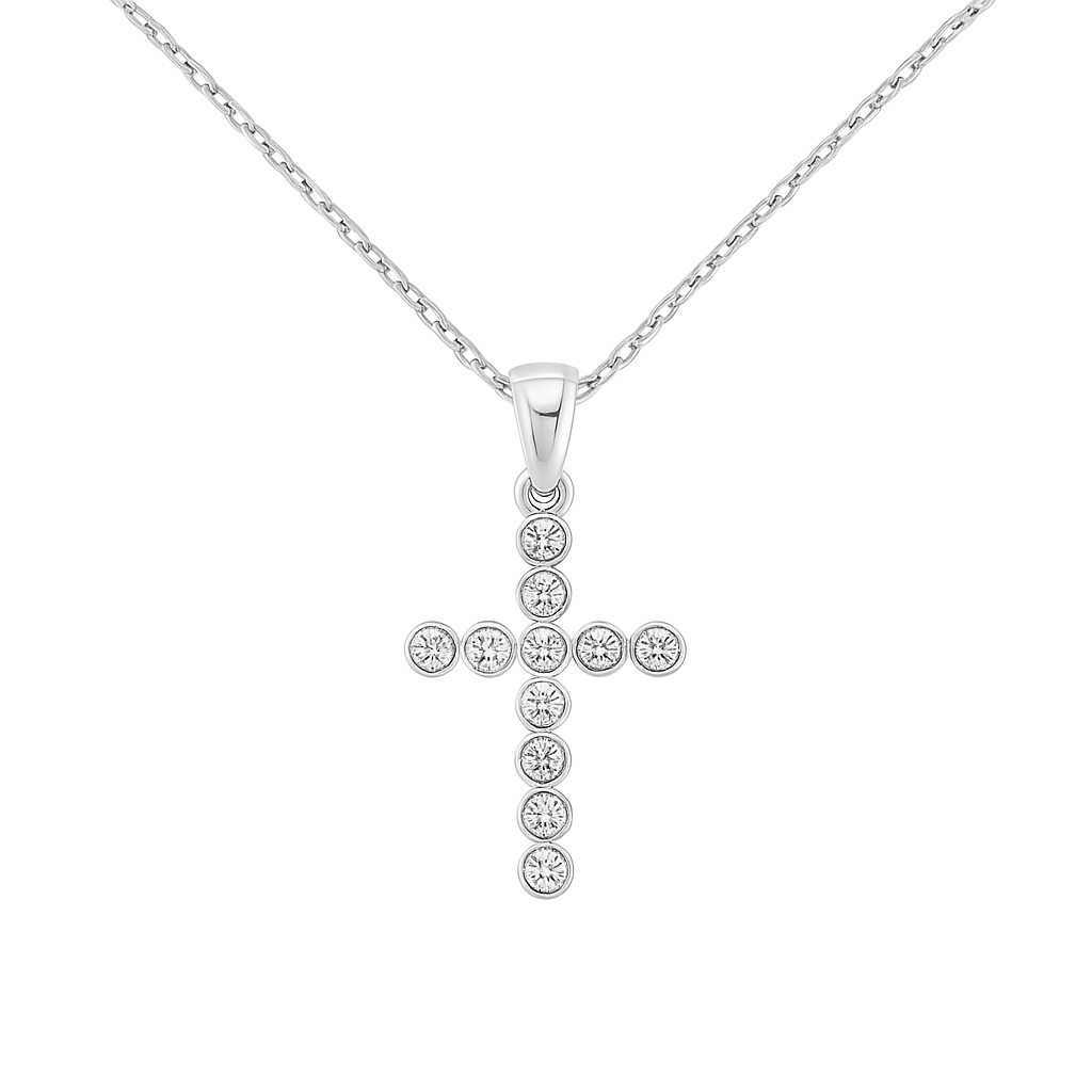 Sterling Silver CZ Bubble Cross Necklace