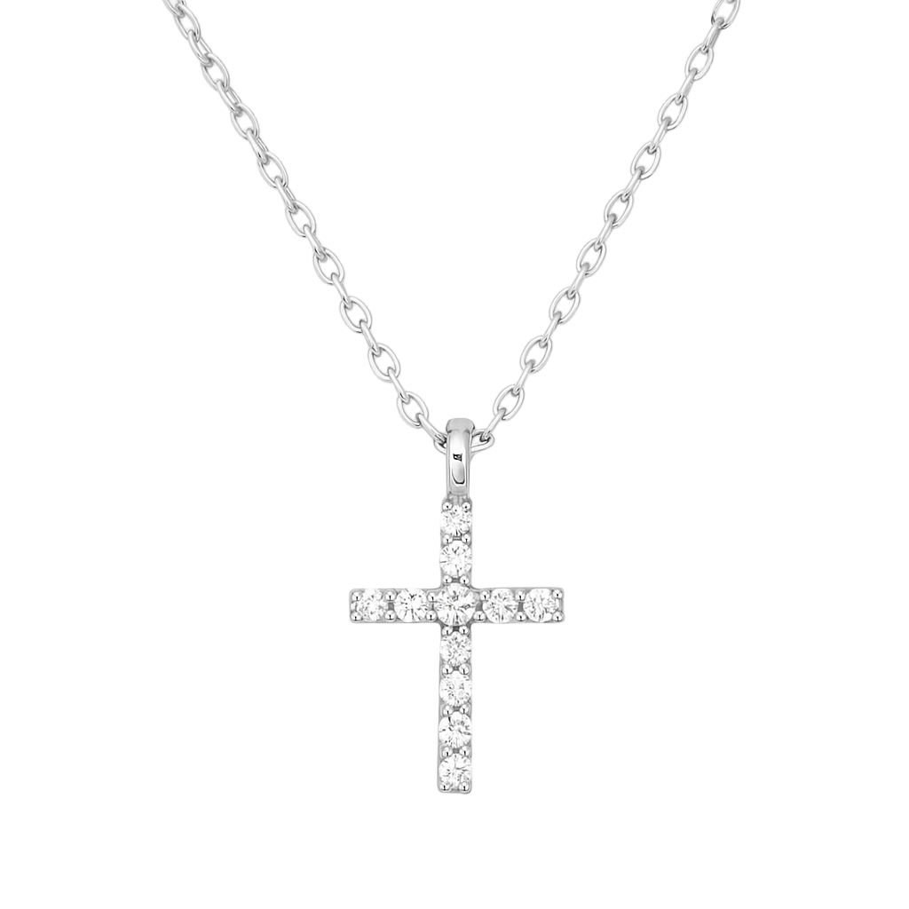 Sterling Silver Small CZ Cross Necklace