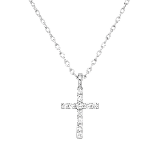 Sterling Silver Small CZ Cross Necklace