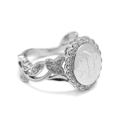 Mesmerizing Engravable Lisa Sterling Silver Oval Vintage CZ Ring