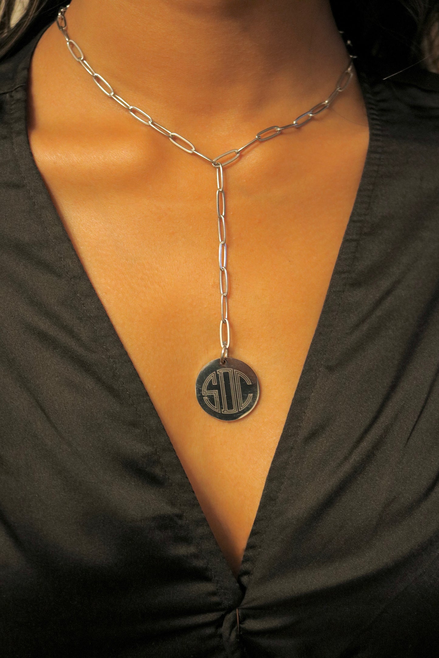 Stainless Steel Drop Down Paper Clip Engraving Necklace