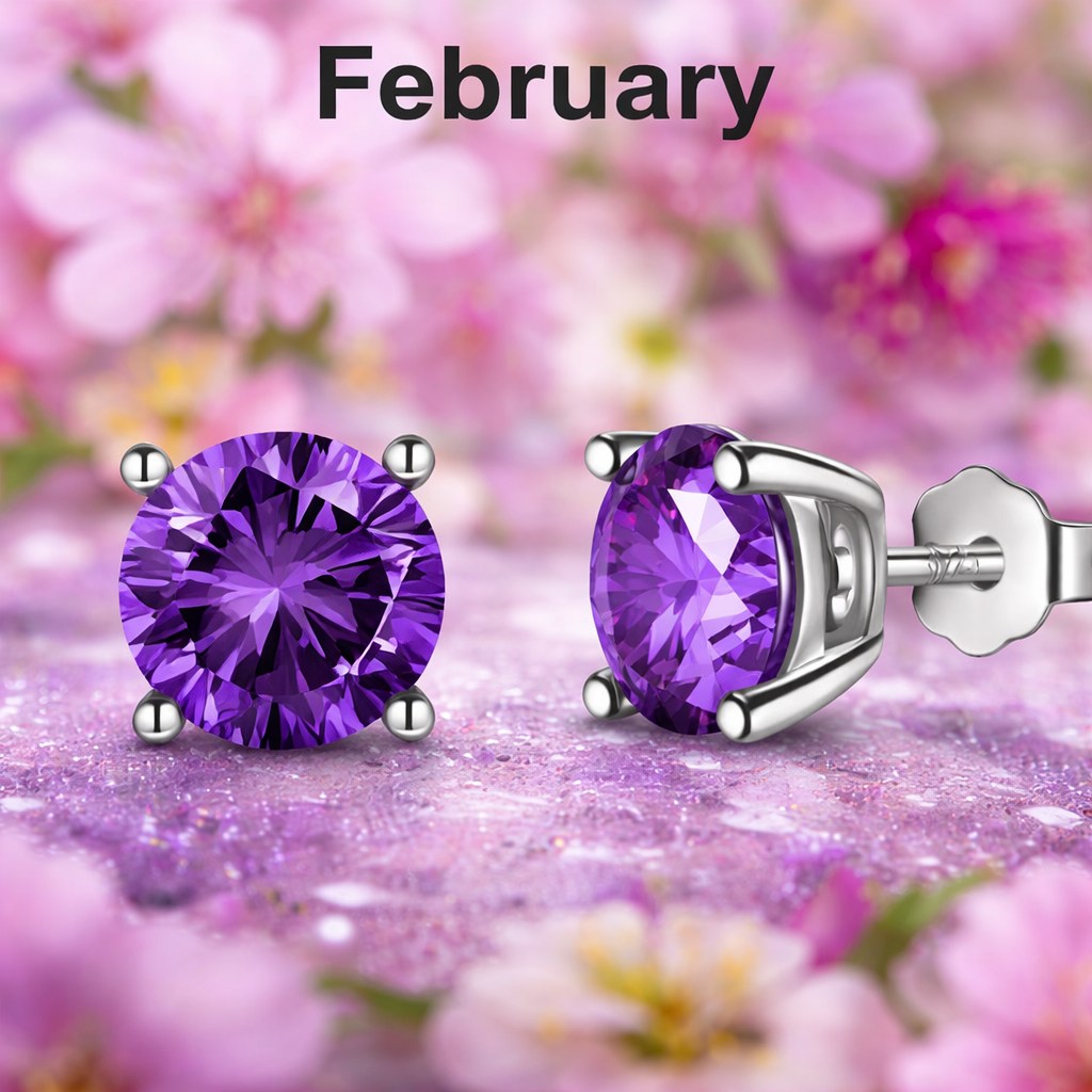 Sterling Silver 6mm CZ Birthstone Stud Earrings
