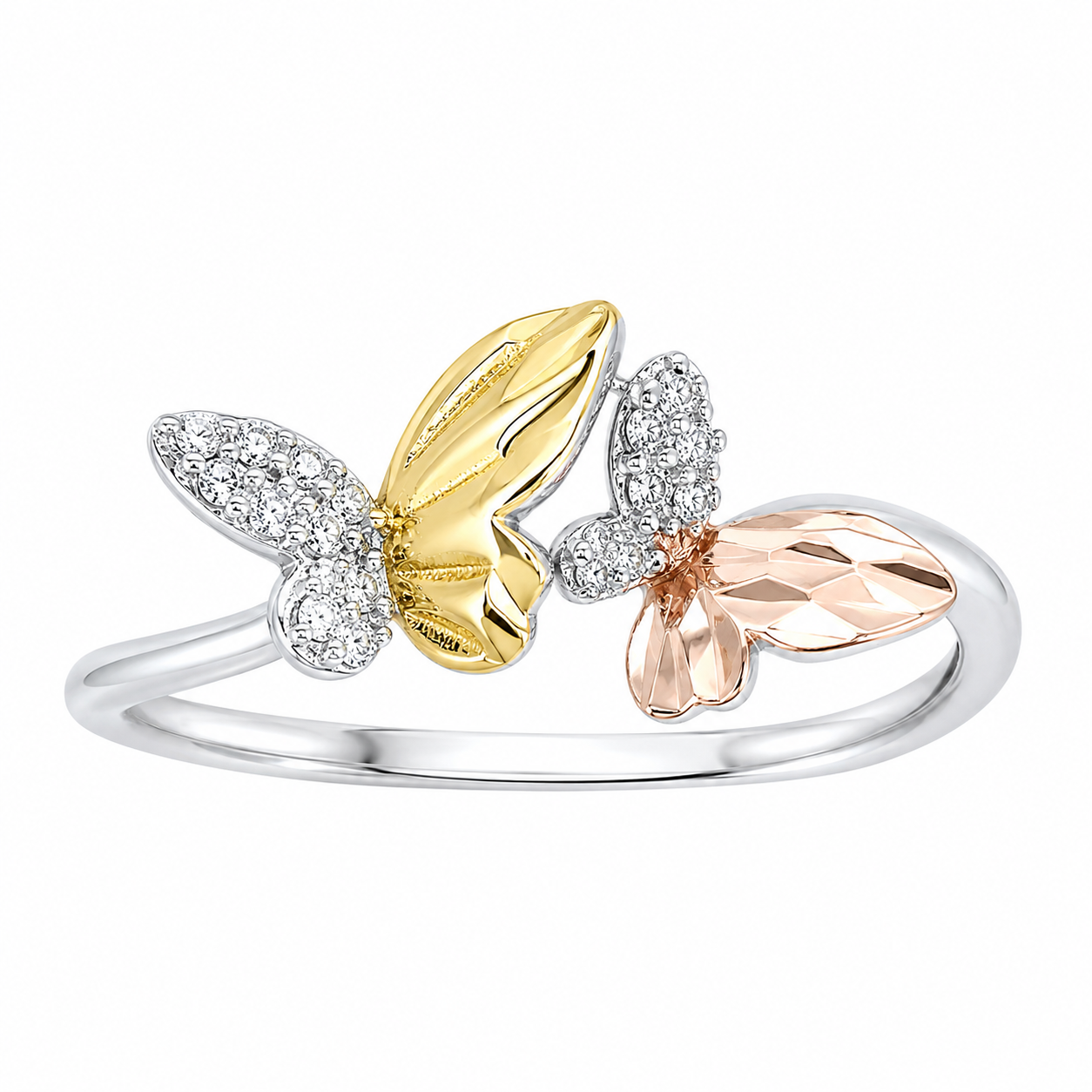 Sterling Silver CZ Tricolor Butterfly Ring