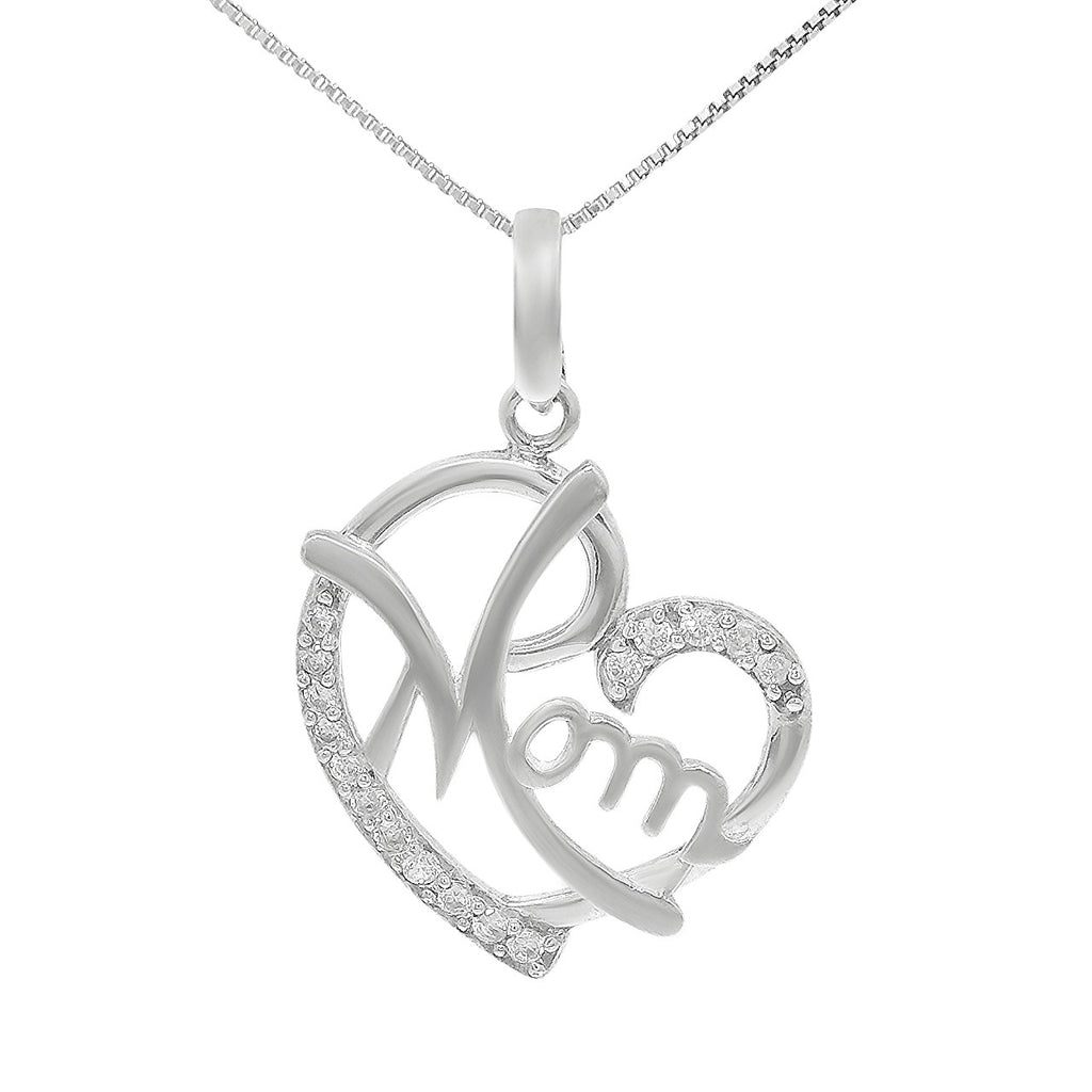 Sterling Silver Heart Mom Necklace