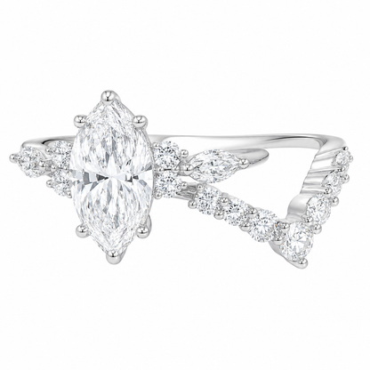 Sterling Silver 2.0ct Marquise Moissanite Cluster Curved Wedding Band Ring Set