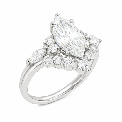 Sterling Silver 2.0ct Marquise Moissanite Cluster Curved Wedding Band Ring Set