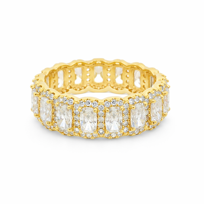 Sterling Silver Moissanite Radiant Cut Halo Eternity Band