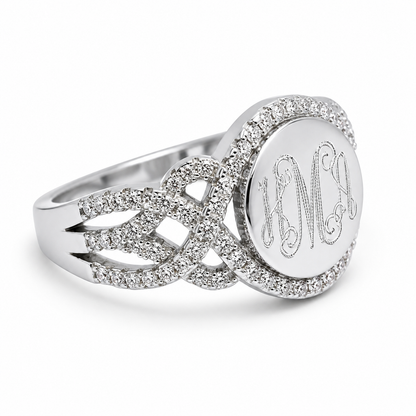 Elegant Engravable Harper Knot Sterling Silver Cz Ring