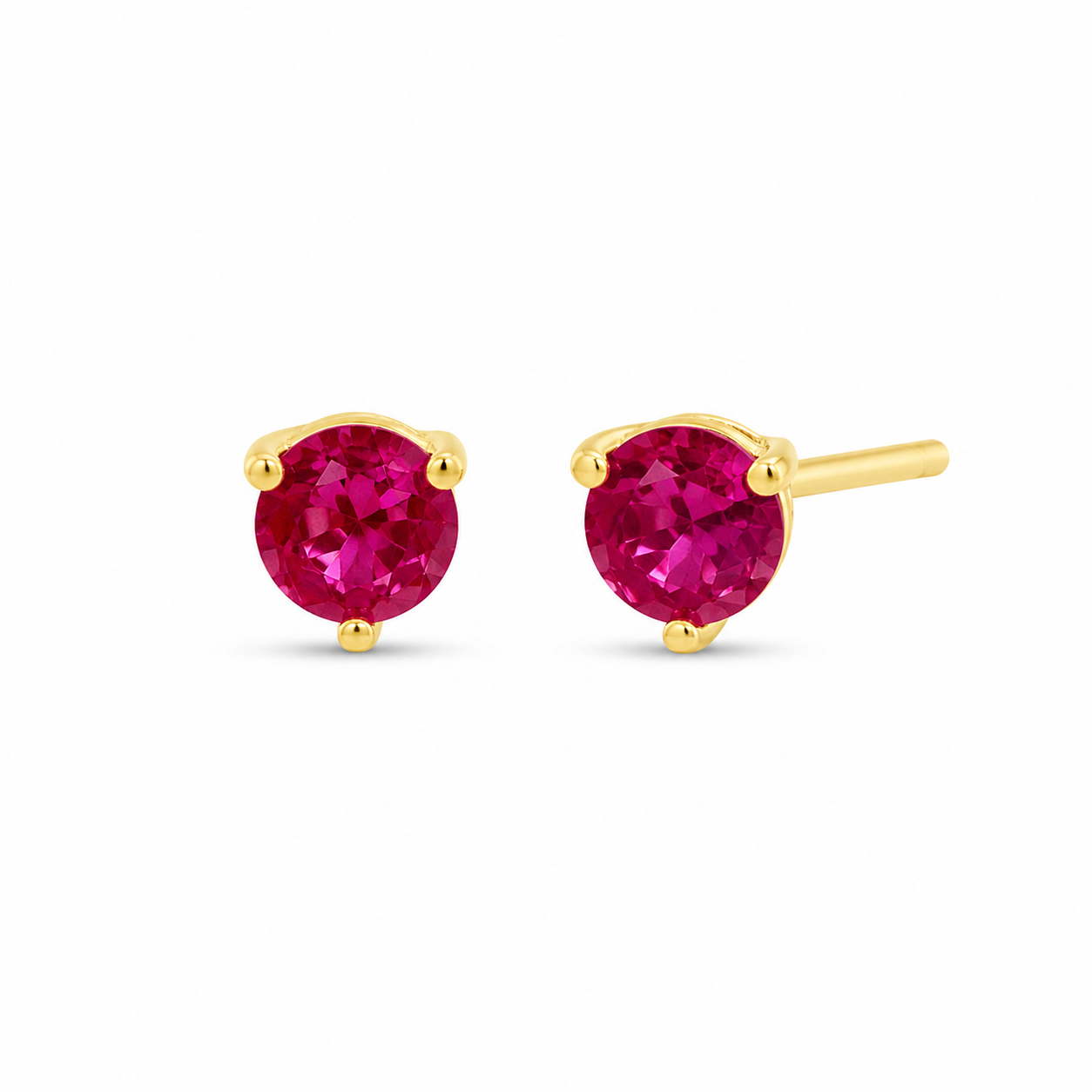 Sterling Silver Gold Plated 4mm Ruby Pink CZ Martini Stud Earrings