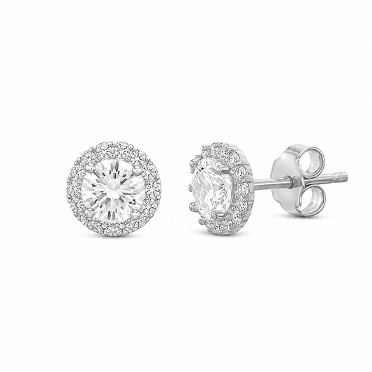 Sterling Silver 7.5mm Round CZ Halo Stud earrings