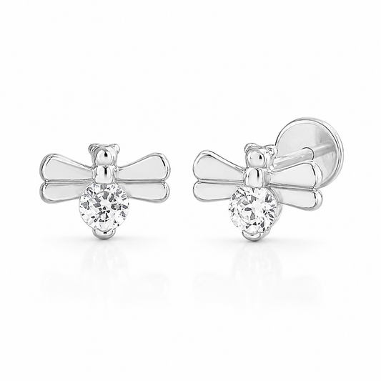 Sterling Silver CZ Dainty Fly Steel Flat Back Studs Earrings
