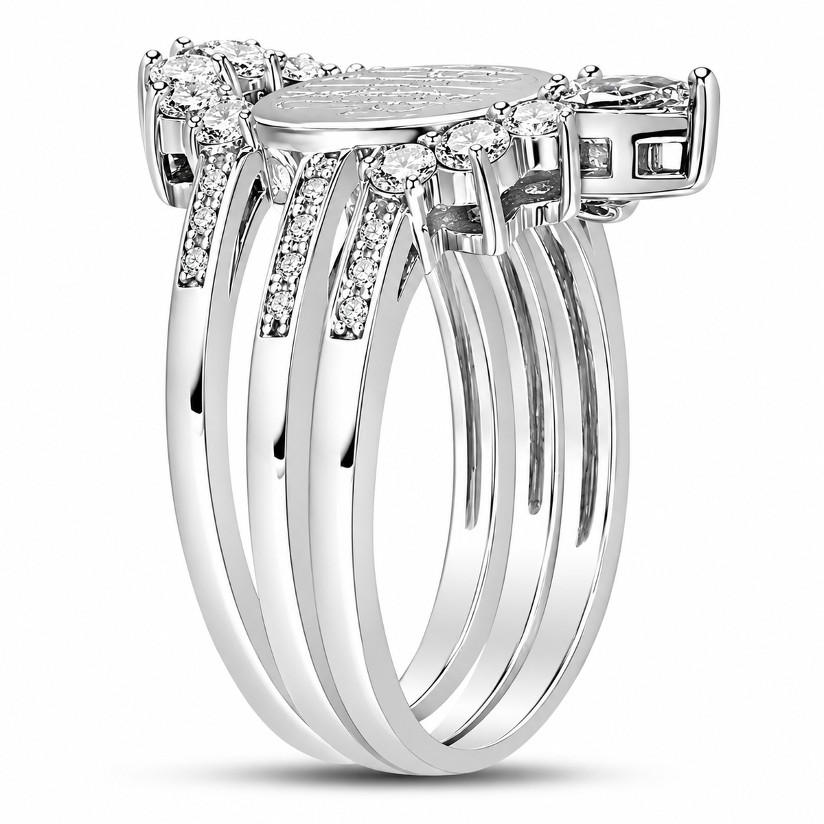 Sterling Silver Crown Triple Band Engravable Cz Princess Ring