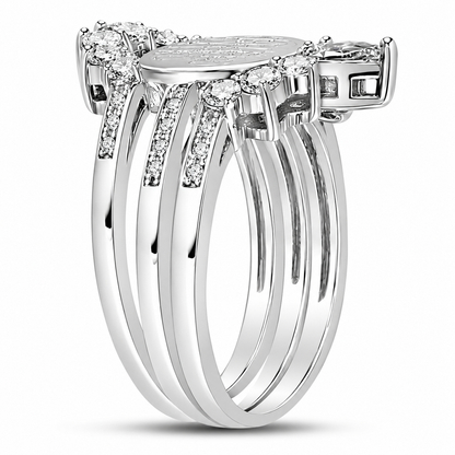 Sterling Silver Crown Triple Band Engravable Cz Princess Ring