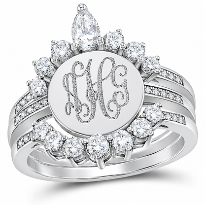 Sterling Silver Crown Triple Band Engravable Cz Princess Ring