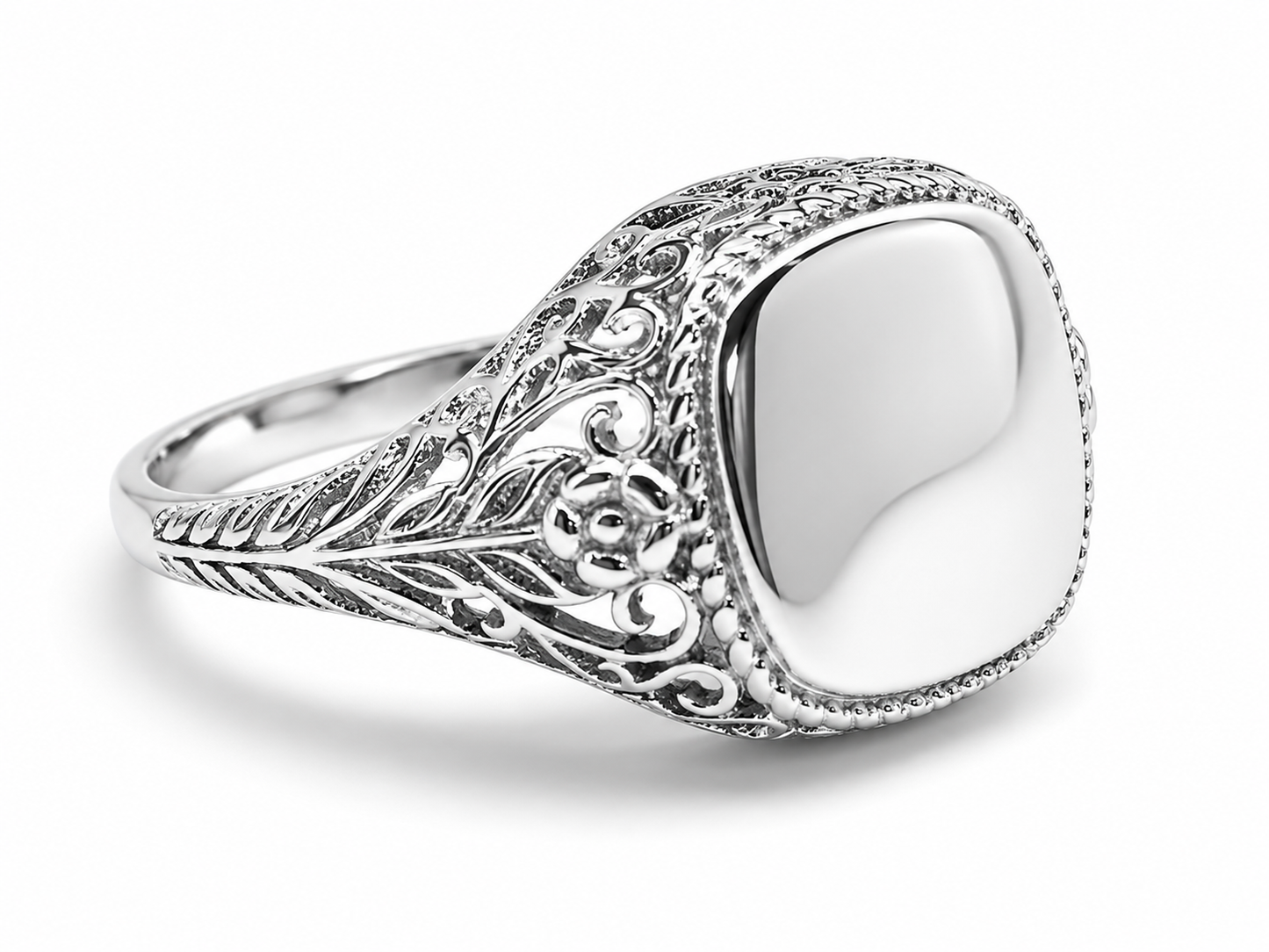Sterling Silver Engravable Square Filigree Ring