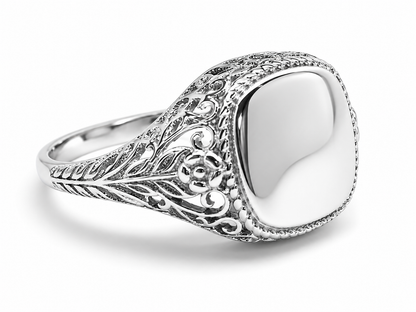 Sterling Silver Engravable Square Filigree Ring