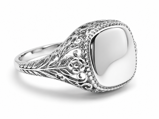 Sterling Silver Engravable Square Filigree Ring