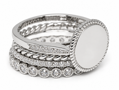 Sterling Silver Plain Face Engravable Stackable Circle Ring With Roped Trim