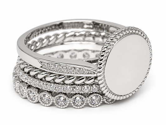 Sterling Silver Plain Face Engravable Stackable Circle Ring With Roped Trim