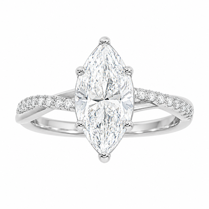 Sterling Silver 2.0ct Marquise Moissanite Twisted Band Engagement Ring